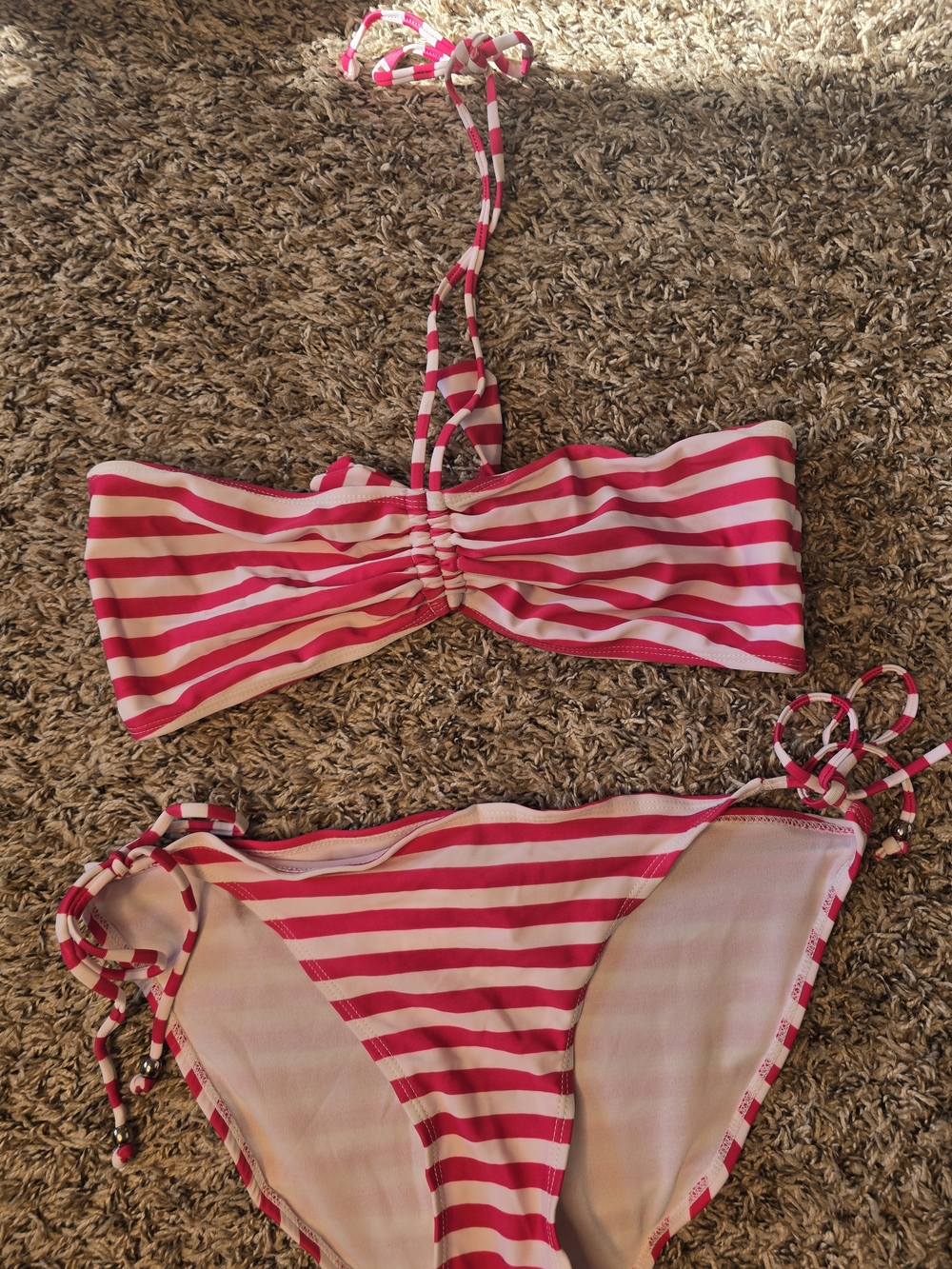 Girls Pink and White Striped Bikini Set - Kids Swim